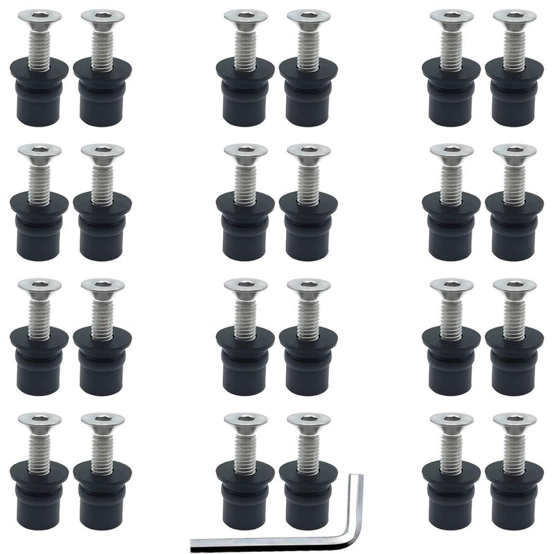 MAYEHAY 24 Pairs of M6 Neoprene Well Nuts M6 x 30mm Stainless Steel Hex Socket Bolts Well Nuts Kit for Kayak Motorcycle Windscreen Accessories,Neoprene nut Contains Brass Nuts Copper nut - Image 1